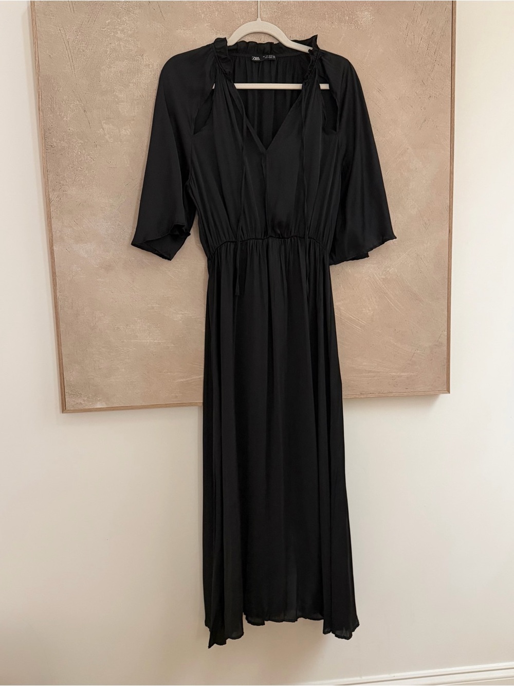 Zara Black Maxi Tie-Neck Dress